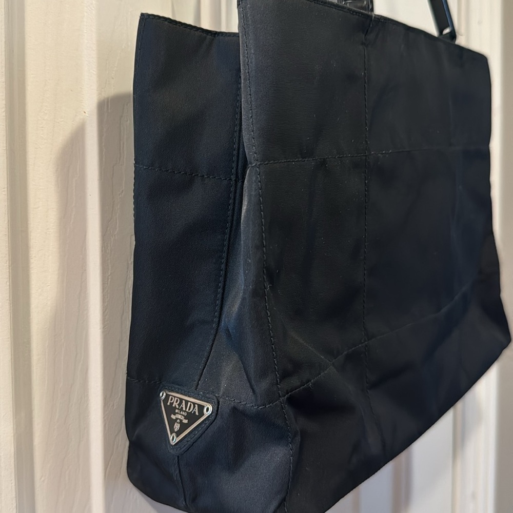 Prada Nylon Black Tessuto Lucite & Leather Shoulder Handbag Excellent!